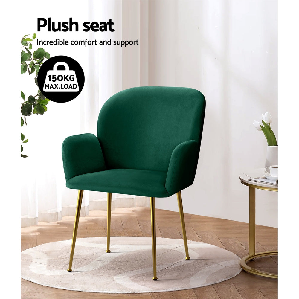 Kynsee Velvet Armchair Dining Chairs – Green – Set of 2