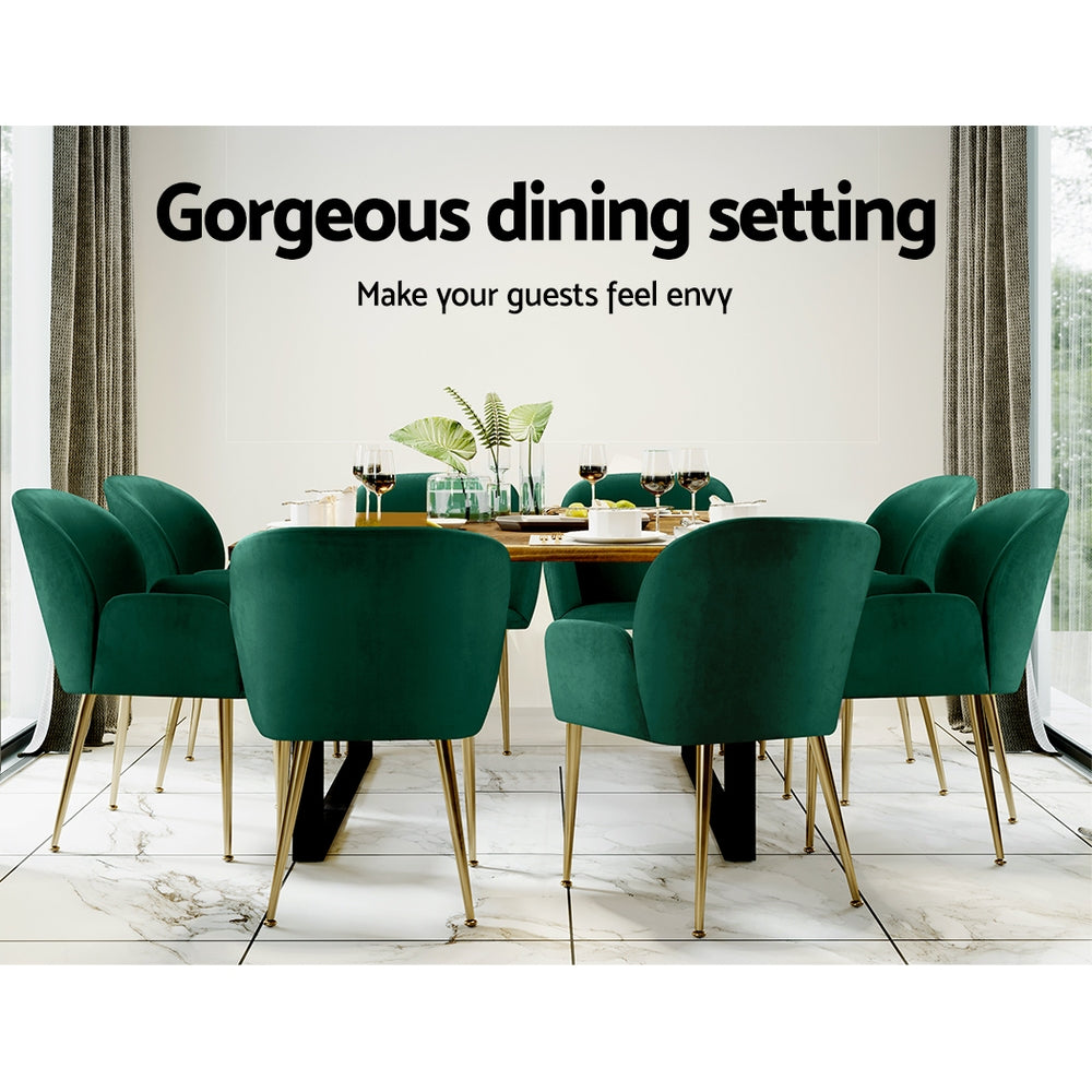 Kynsee Velvet Armchair Dining Chairs – Green – Set of 2