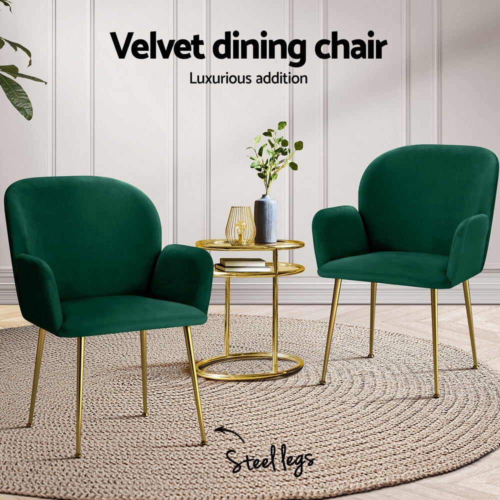 Arden Velvet Dining Armchairs – Green – Set of 4
