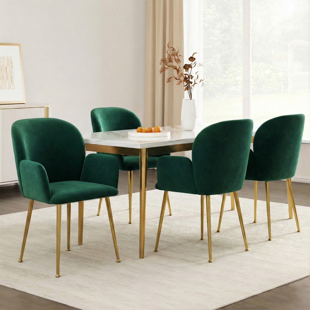 Arden Velvet Dining Armchairs – Green – Set of 4
