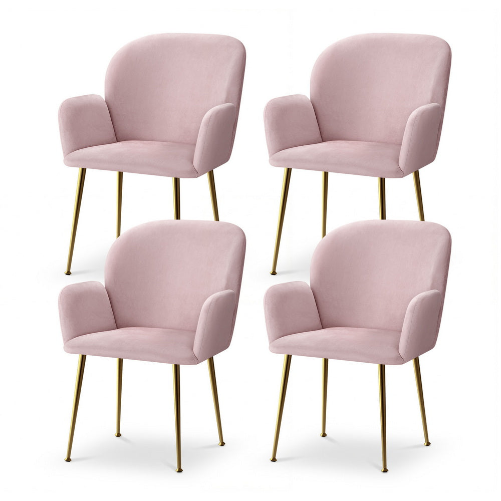 Dining Chairs Set of 4 Velvet Armchair Pink