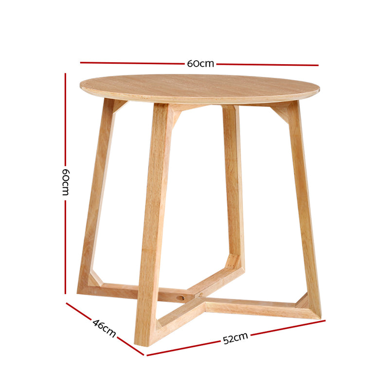 Round Wooden Coffee Side Table - Beige