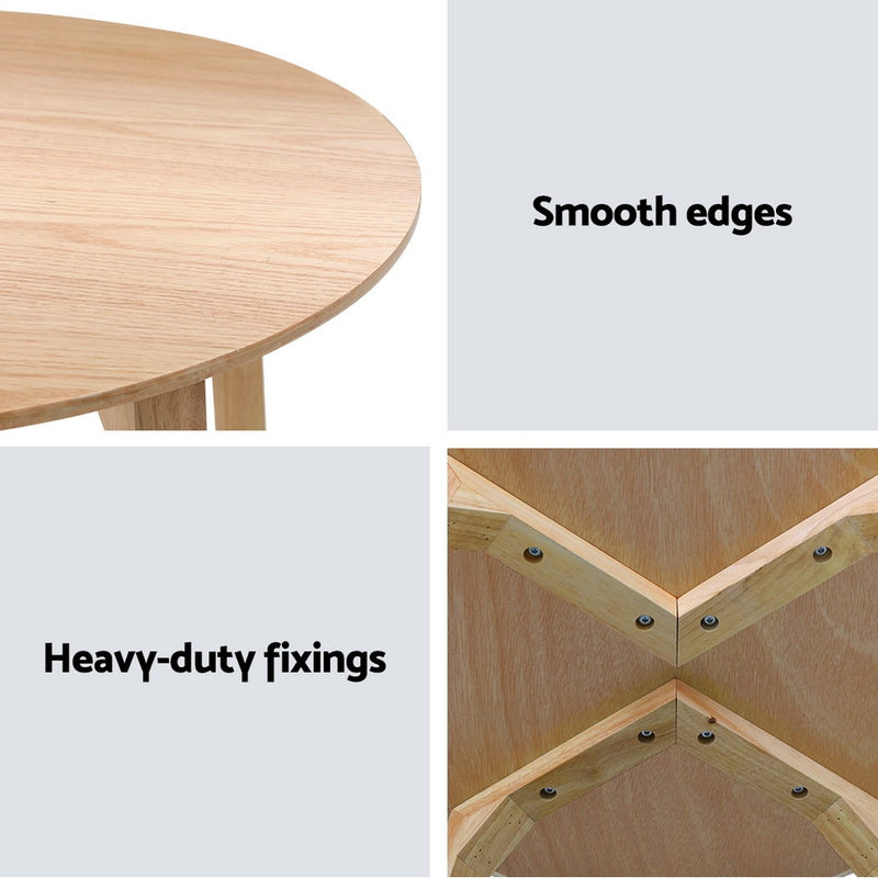 Round Wooden Coffee Side Table - Beige