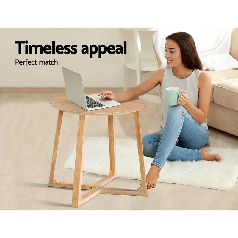 Round Wooden Coffee Side Table - Beige