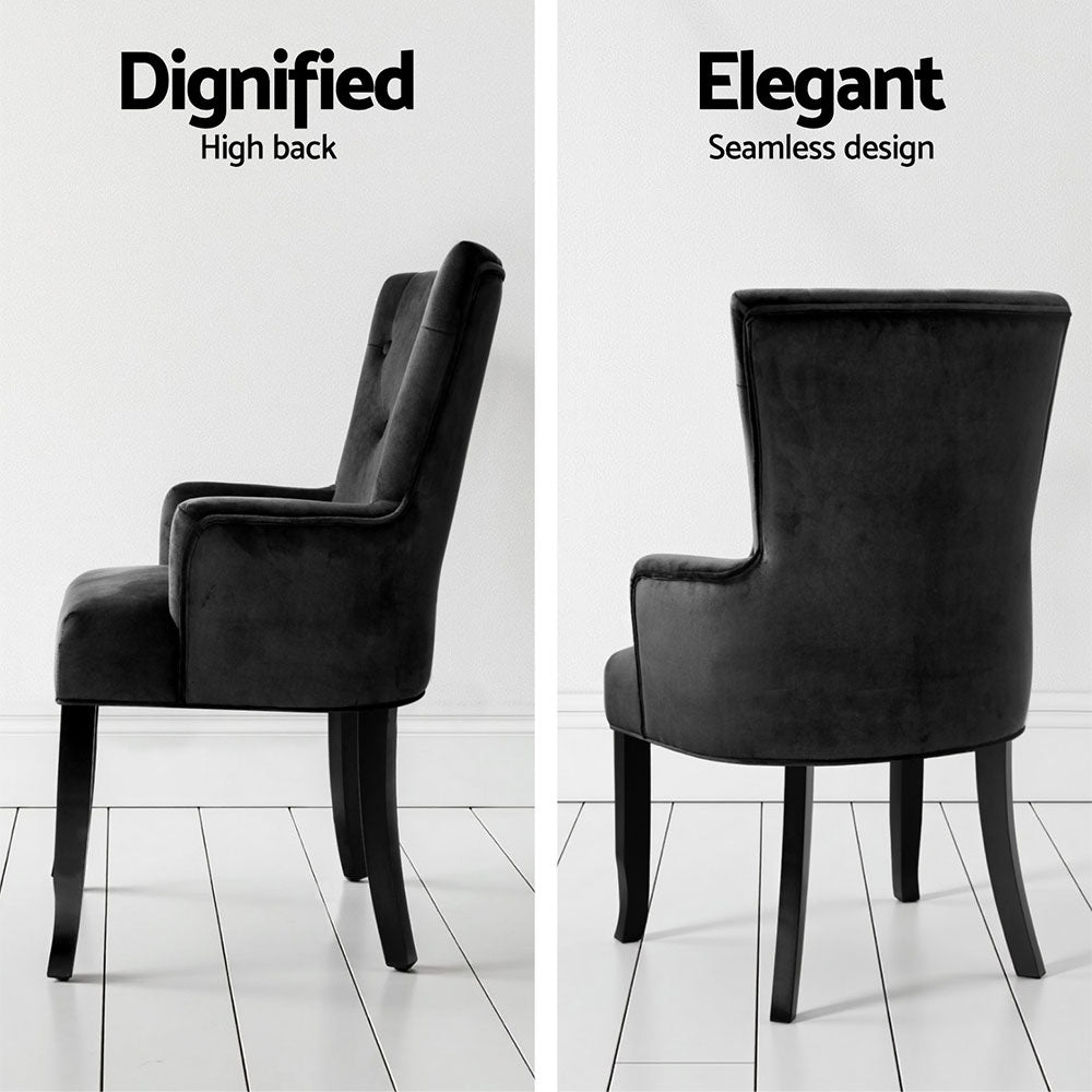 Cayes Velvet Armchairs – Black – Set of 2