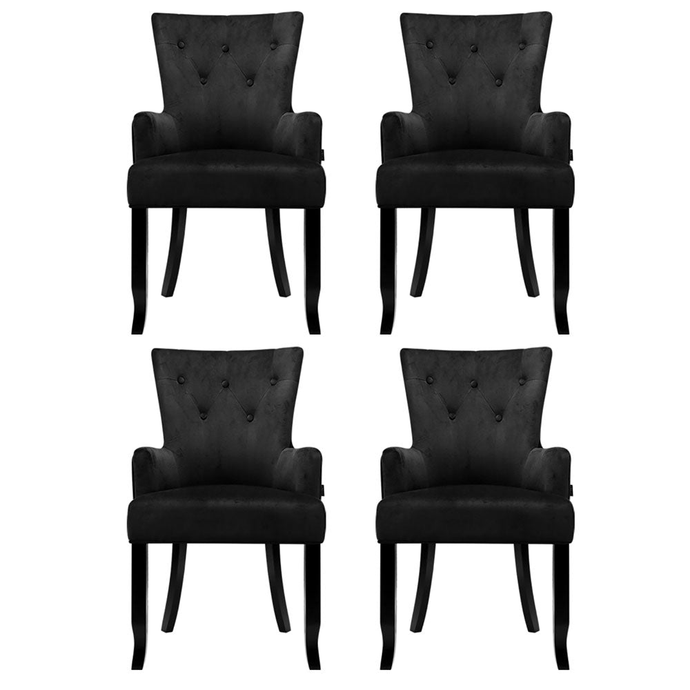 Cayes Velvet Armchairs – Black – Set of 4