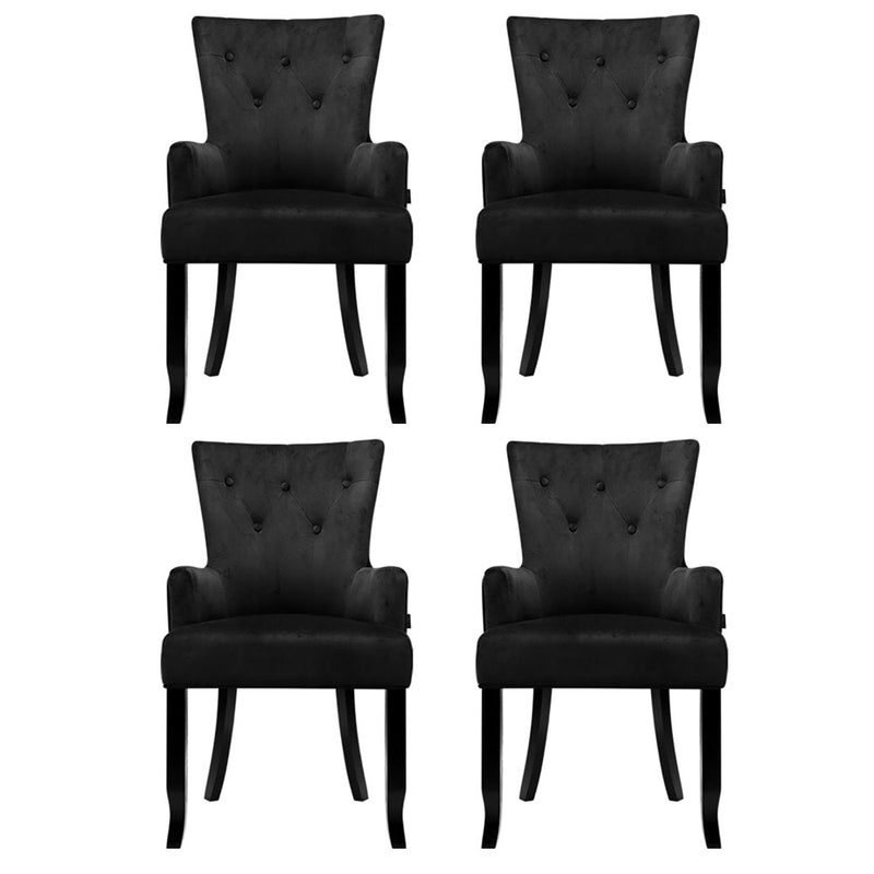 4 x Velvet Armchairs – French Provincial Style, Black