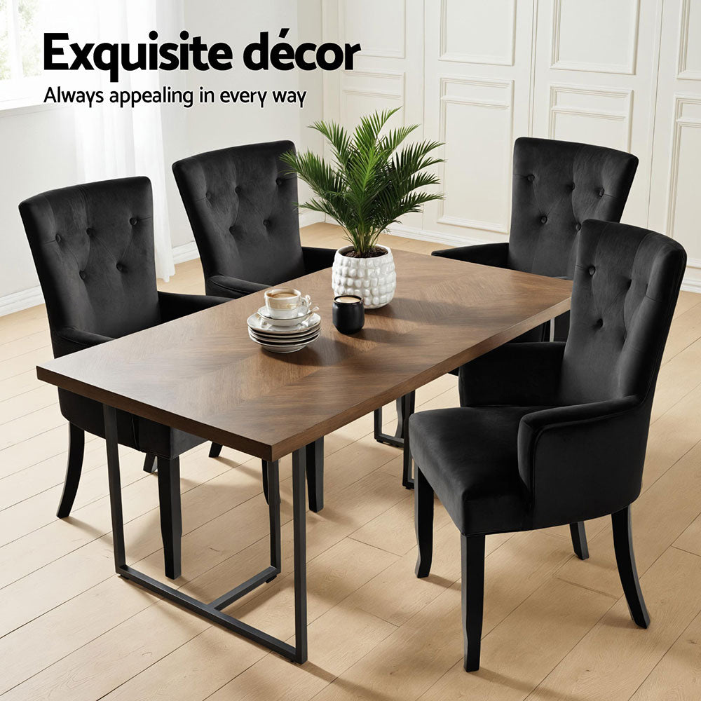 Cayes Velvet Armchairs – Black – Set of 4
