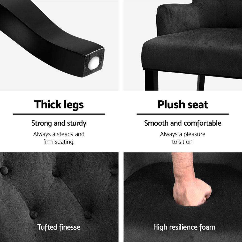 Cayes Velvet Armchairs – Black – Set of 4