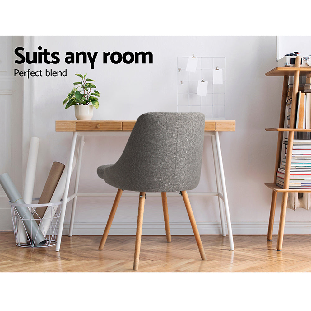 Renzo Retro Fabric Dining Chairs – Grey – Set of 2