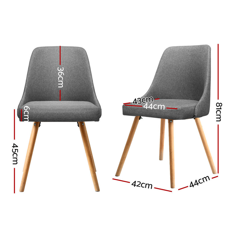 4 x Dining Chairs – Upholstered Grey Fabric, Wooden Legs