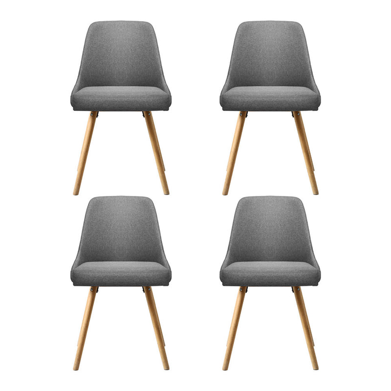 4 x Dining Chairs – Upholstered Grey Fabric, Wooden Legs