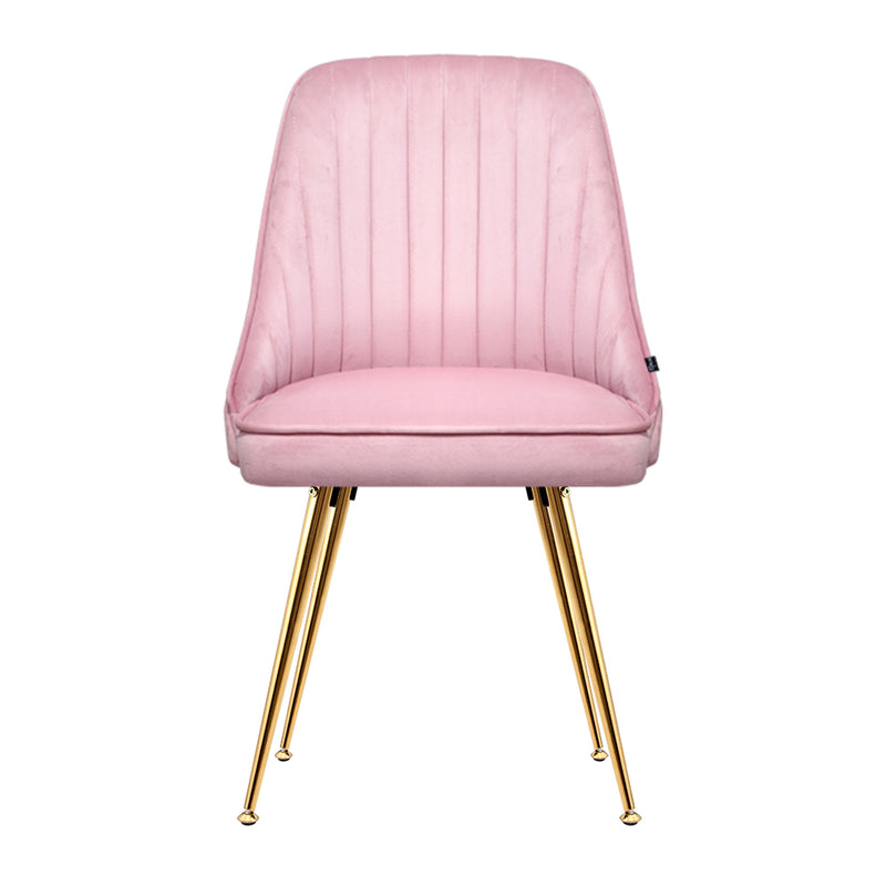 Set of 2 Velvet Dining Chairs - Pink