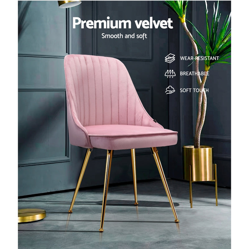 Set of 2 Velvet Dining Chairs - Pink