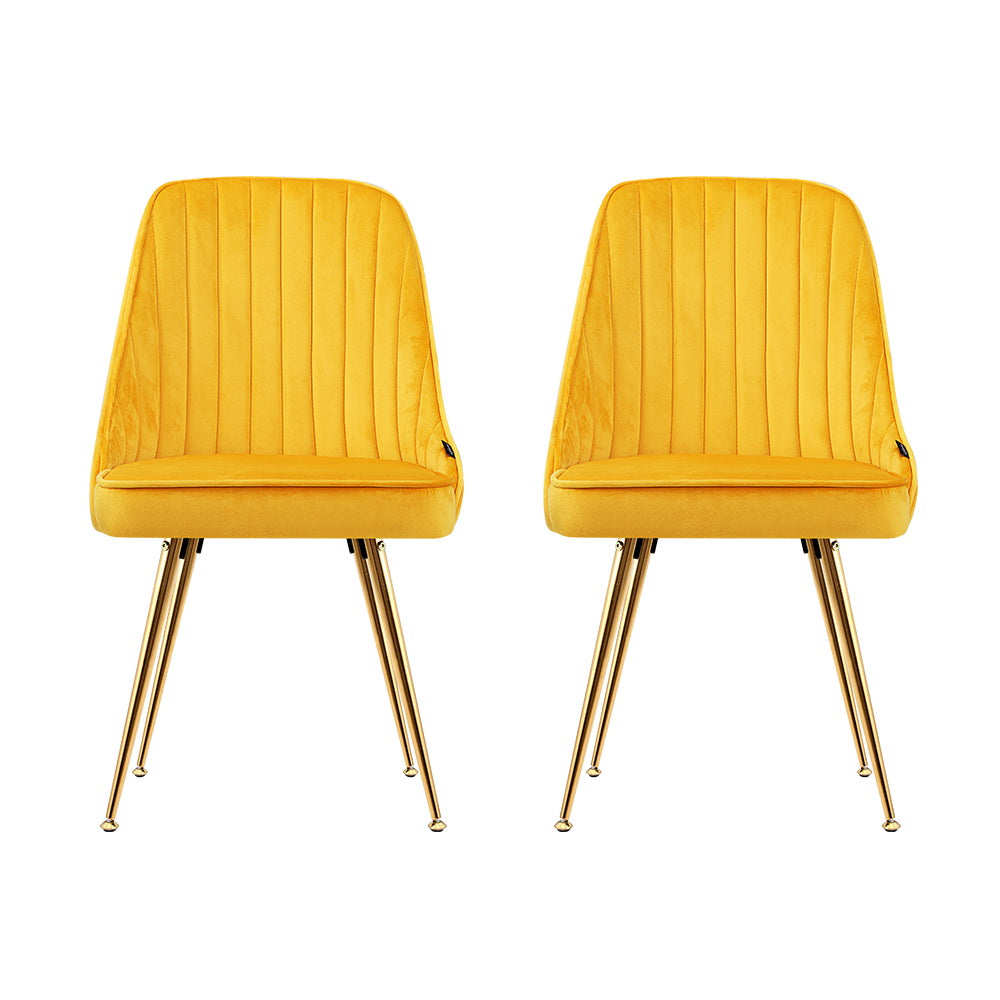 Senna Velvet Channel Tufted Dining Chairs – Yellow – Set of 2