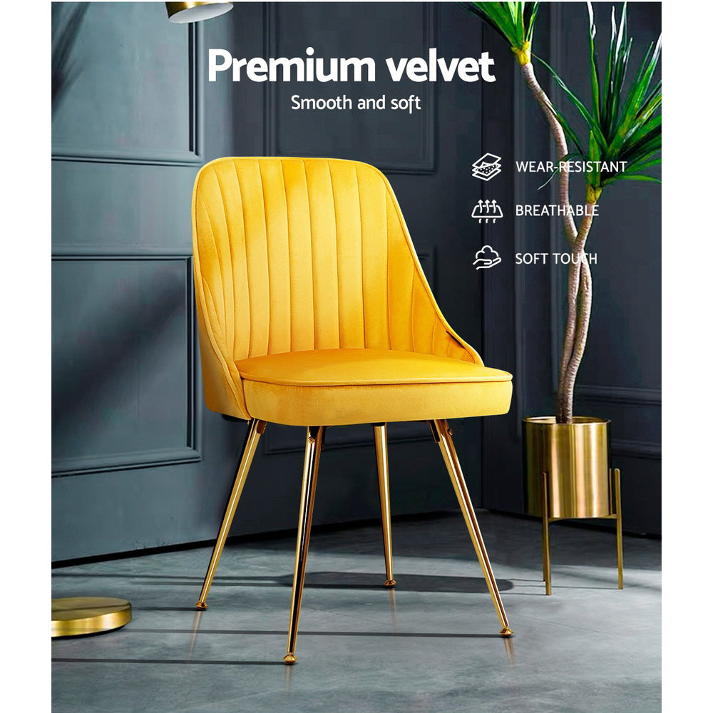 Senna Velvet Channel Tufted Dining Chairs – Yellow – Set of 2