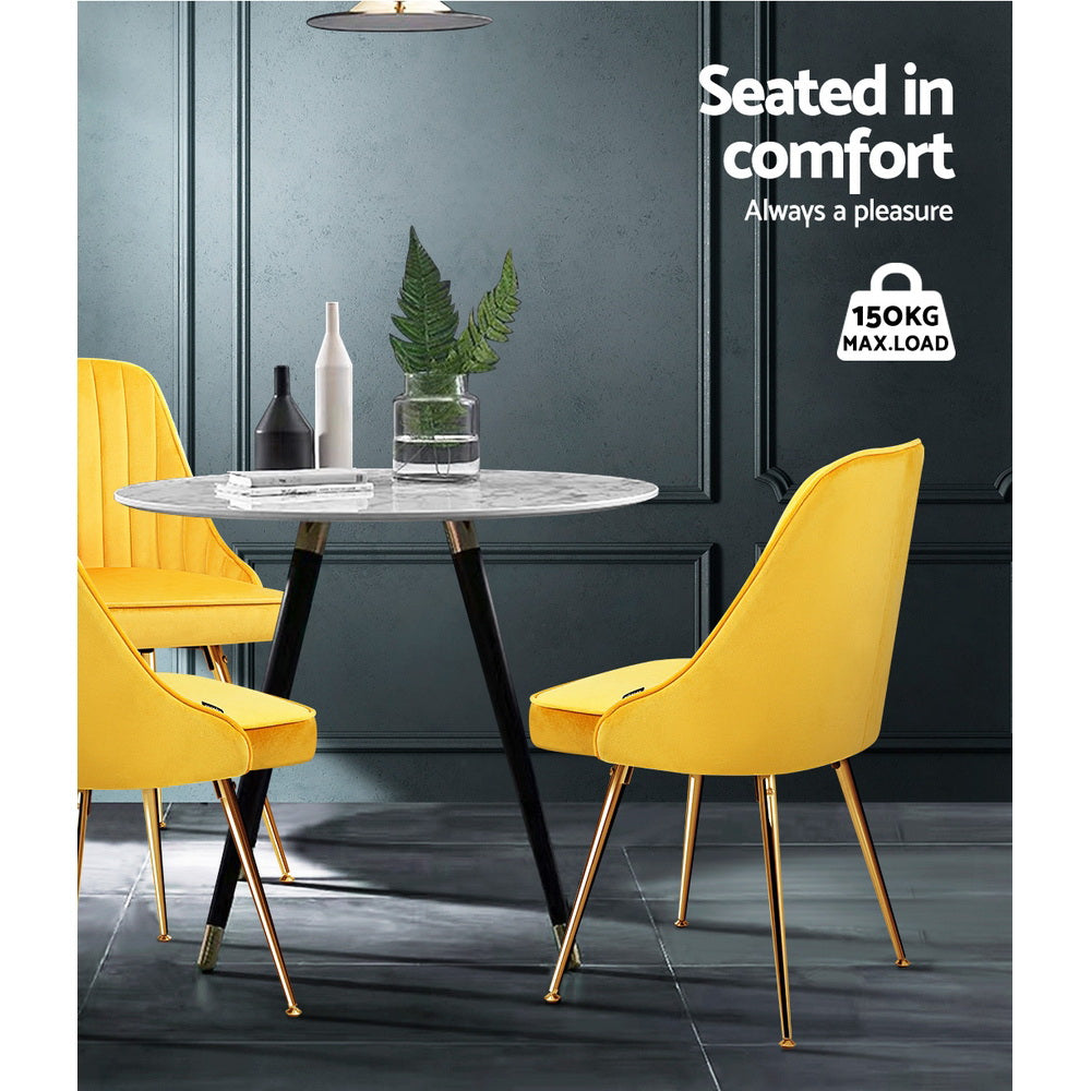 Senna Velvet Channel Tufted Dining Chairs – Yellow – Set of 2