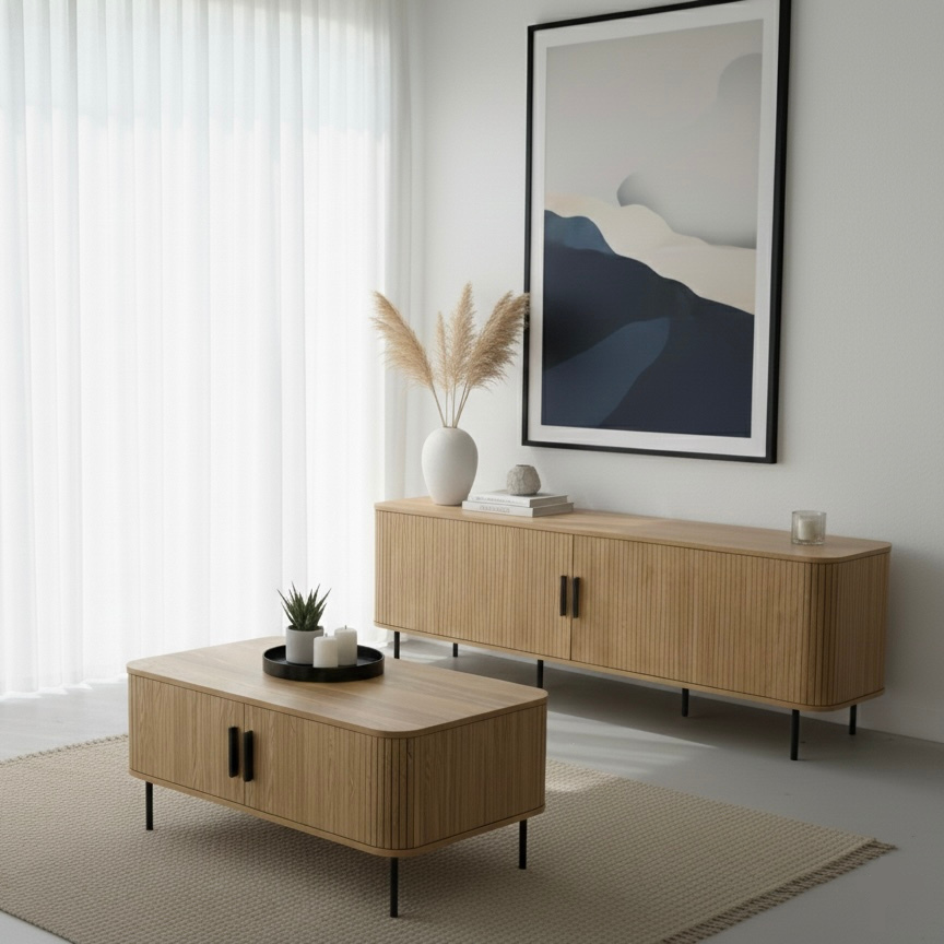 Ardelle Fluted Coffee Table – Oak