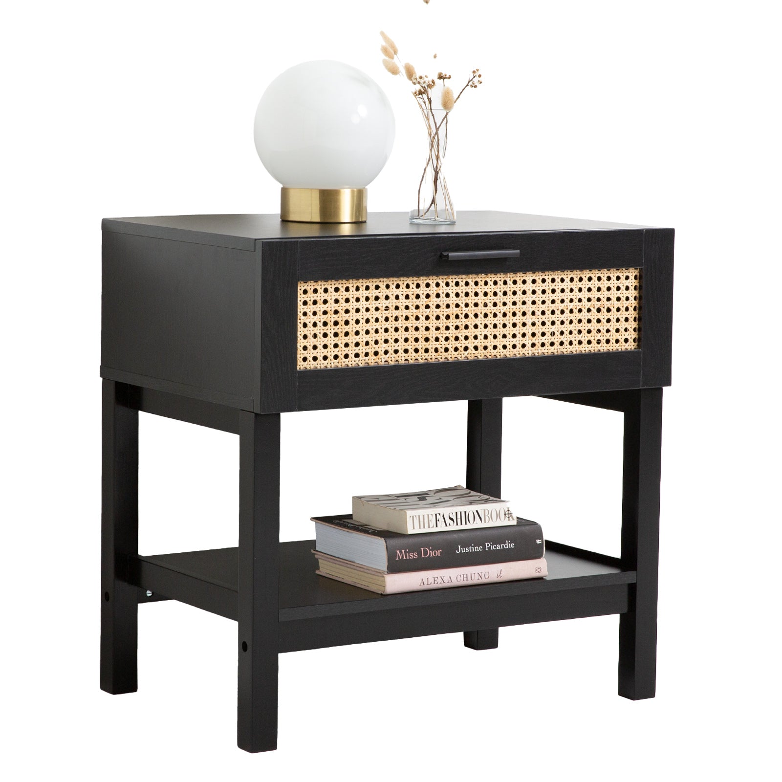 Tulum Rattan Bedside Table – Black – 60cm