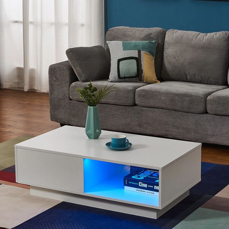 Velora LED Coffee Table – White – 95 cm