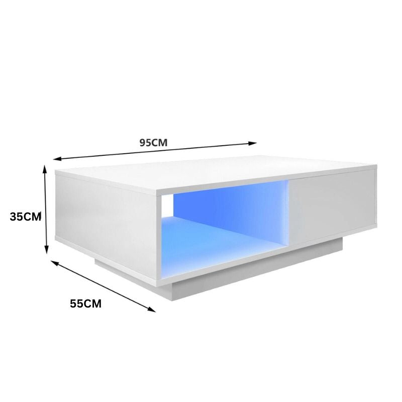 Velora LED Coffee Table – White – 95 cm
