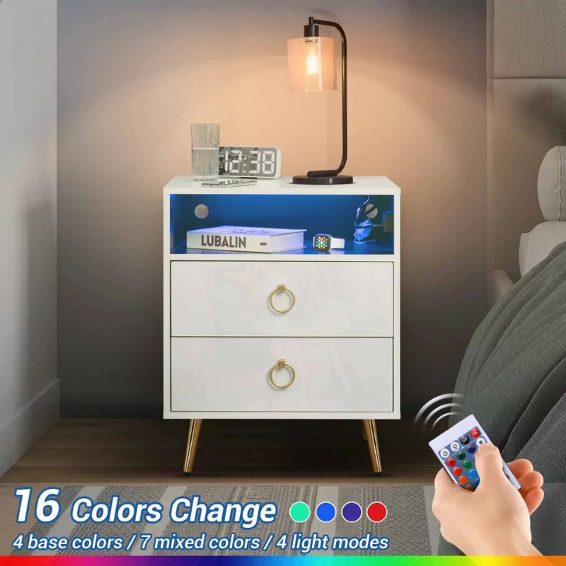 Amelia LED Bedside Table – White – Single