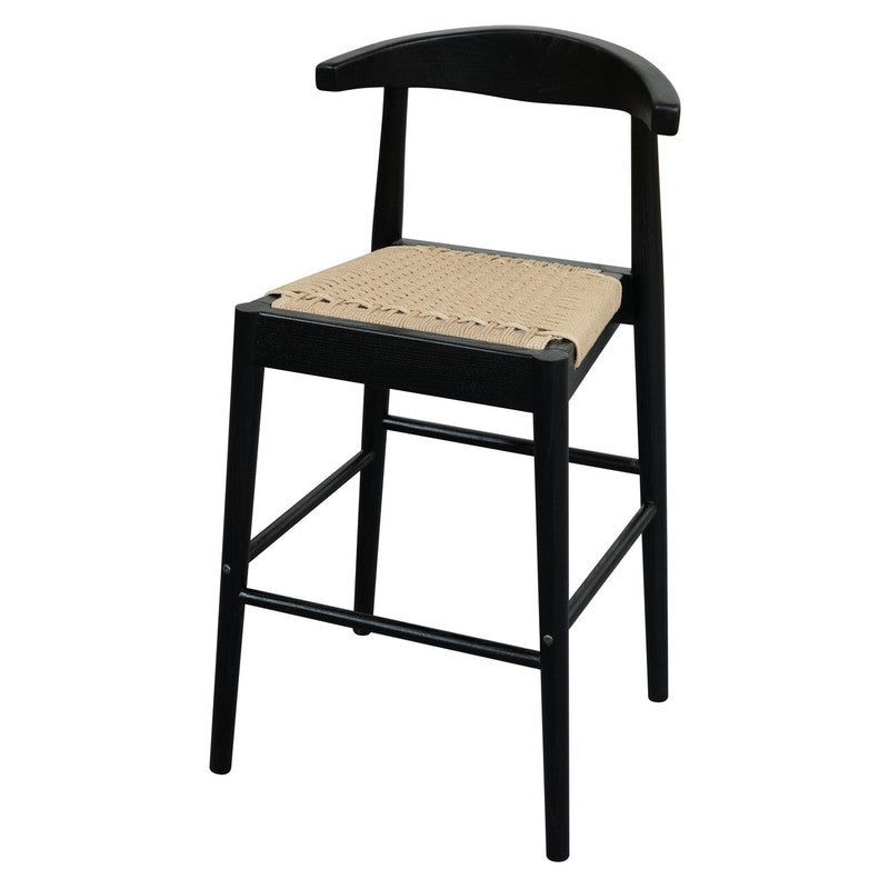 Arden Oak Counter Stool with Woven Seat – Black – 91 cm