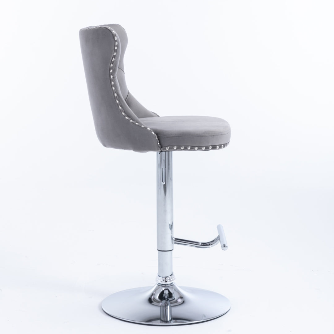 Sterling Velvet Swivel Bar Stools with Footrest – Grey – Set of 2