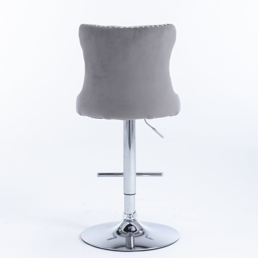 Sterling Velvet Swivel Bar Stools with Footrest – Grey – Set of 2