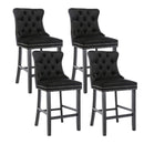 Cove 4X Velvet Bar Stools with Studs Trim Wooden Legs Tufted Dining Chairs Kitchen