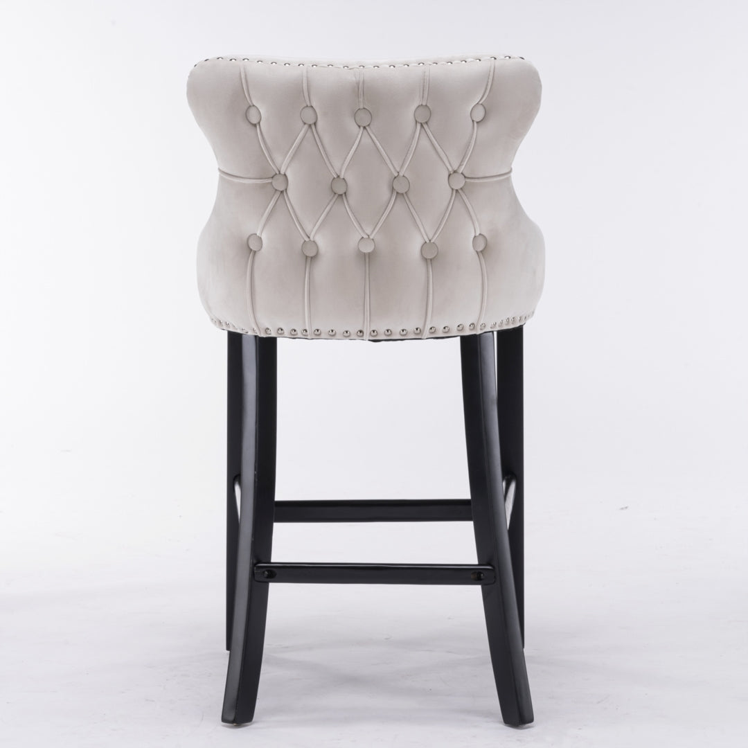 Linden Velvet Button Tufted Bar Stools – Beige / Cream – Set of 2