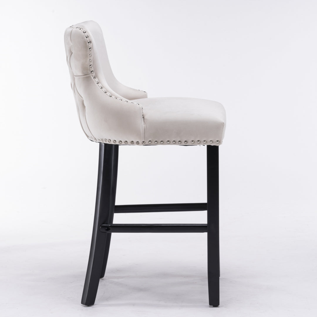 Linden Velvet Button Tufted Bar Stools – Beige / Cream – Set of 2