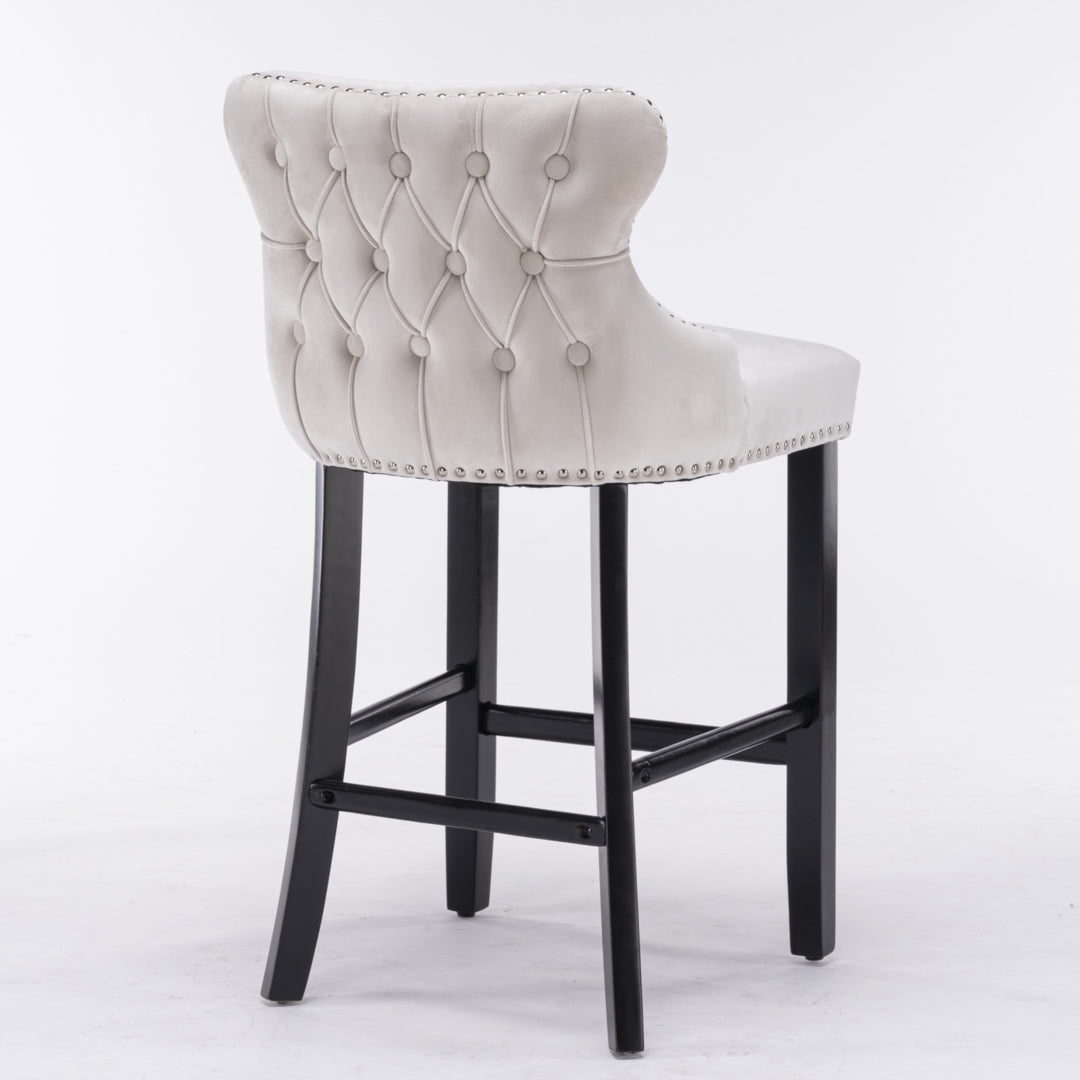 Linden Velvet Button Tufted Bar Stools – Beige / Cream – Set of 2