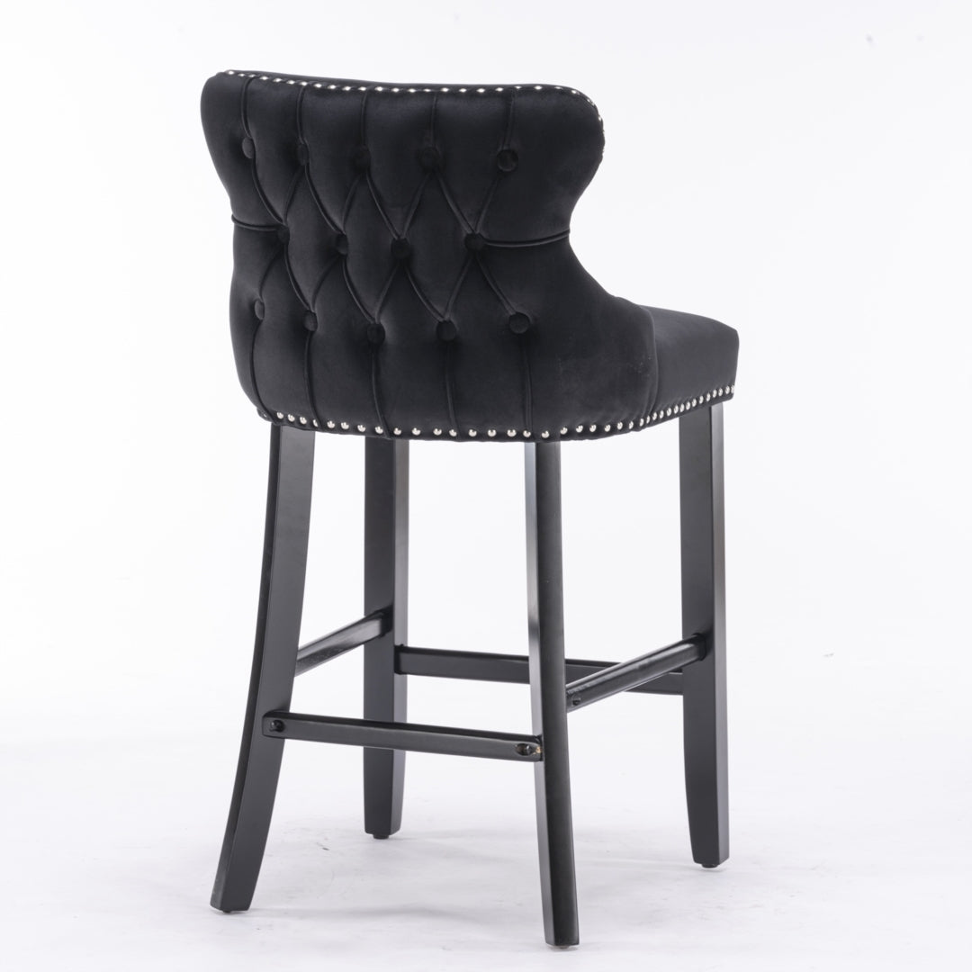 Arlo Velvet Button Tufted Bar Stools – Black – Set of 2