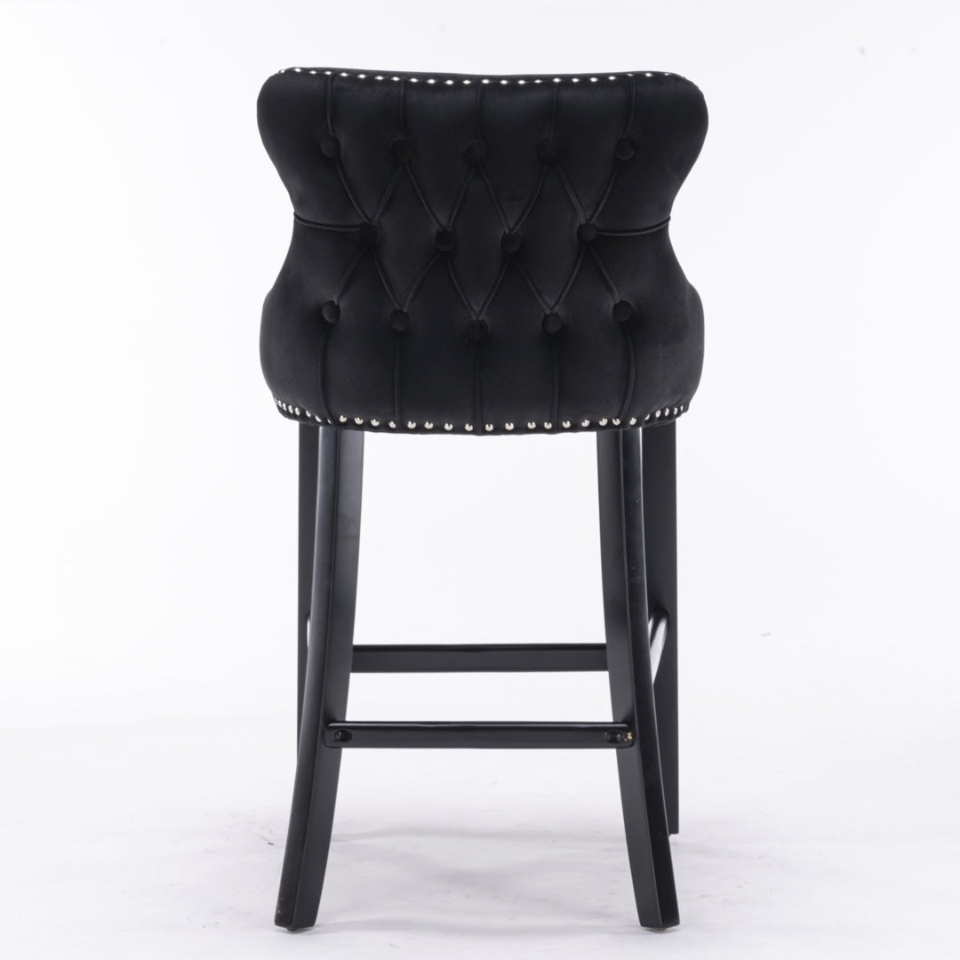 Arlo Velvet Button Tufted Bar Stools – Black – Set of 2