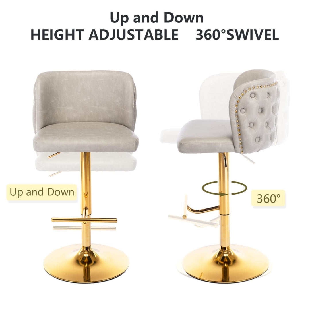 Halston Leather Swivel Bar Stools – Beige – Set of 2