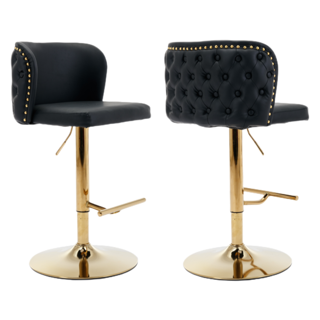 Nova 2x Faux Leather Golden Base Swivel Bar Stools - Black