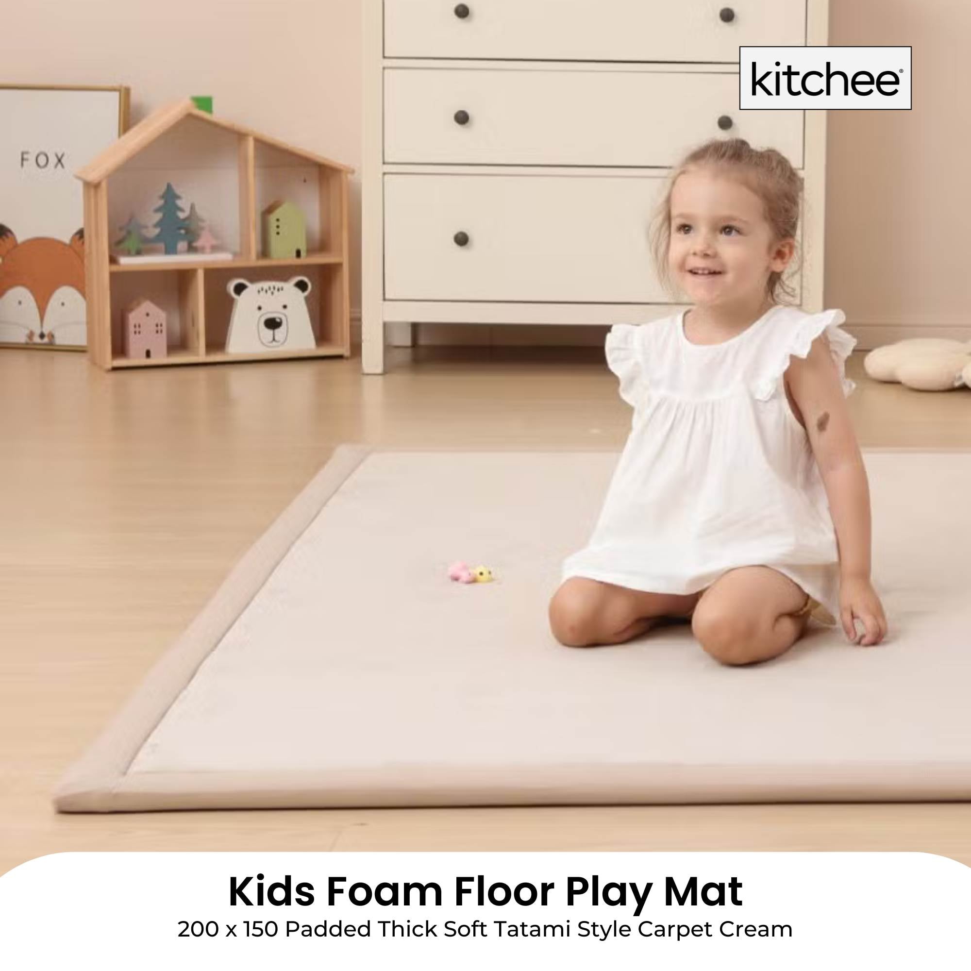 Senna Kids Foam Floor Play Mat – Cream – 150 × 200 cm
