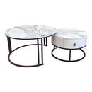 Snowy Mountain Faux Modern Marble Slate Nesting Coffee Table Set Leather Wrapped Wood Drawers