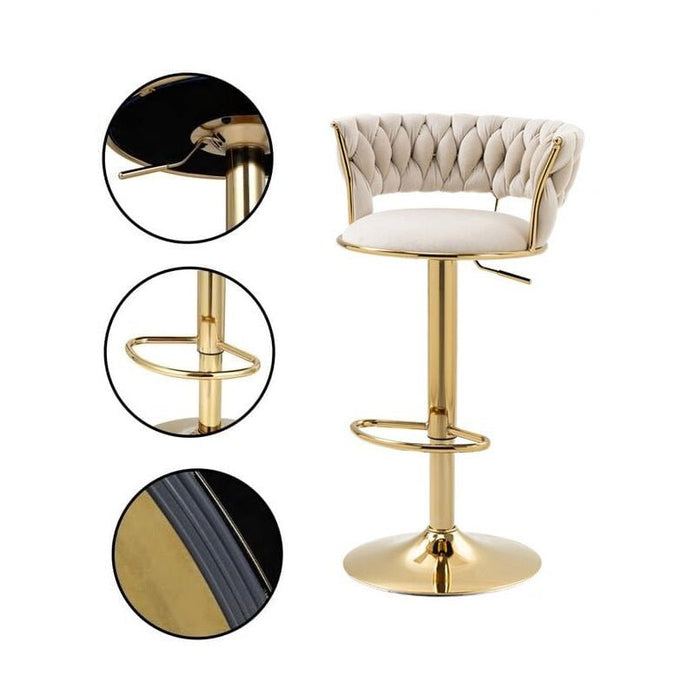 Fiora Velvet Swivel Bar Stools – Beige – Set of 2