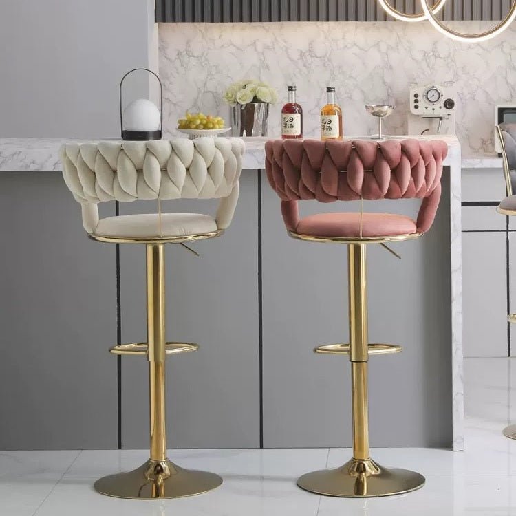 Callan Velvet Bar Stools – Beige – Set of 2