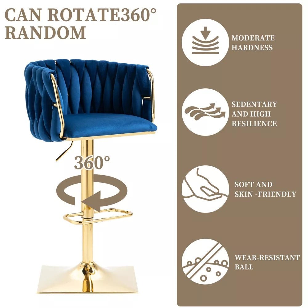 Callan Velvet Swivel Bar Stools with Backrest – Blue – Set of 2