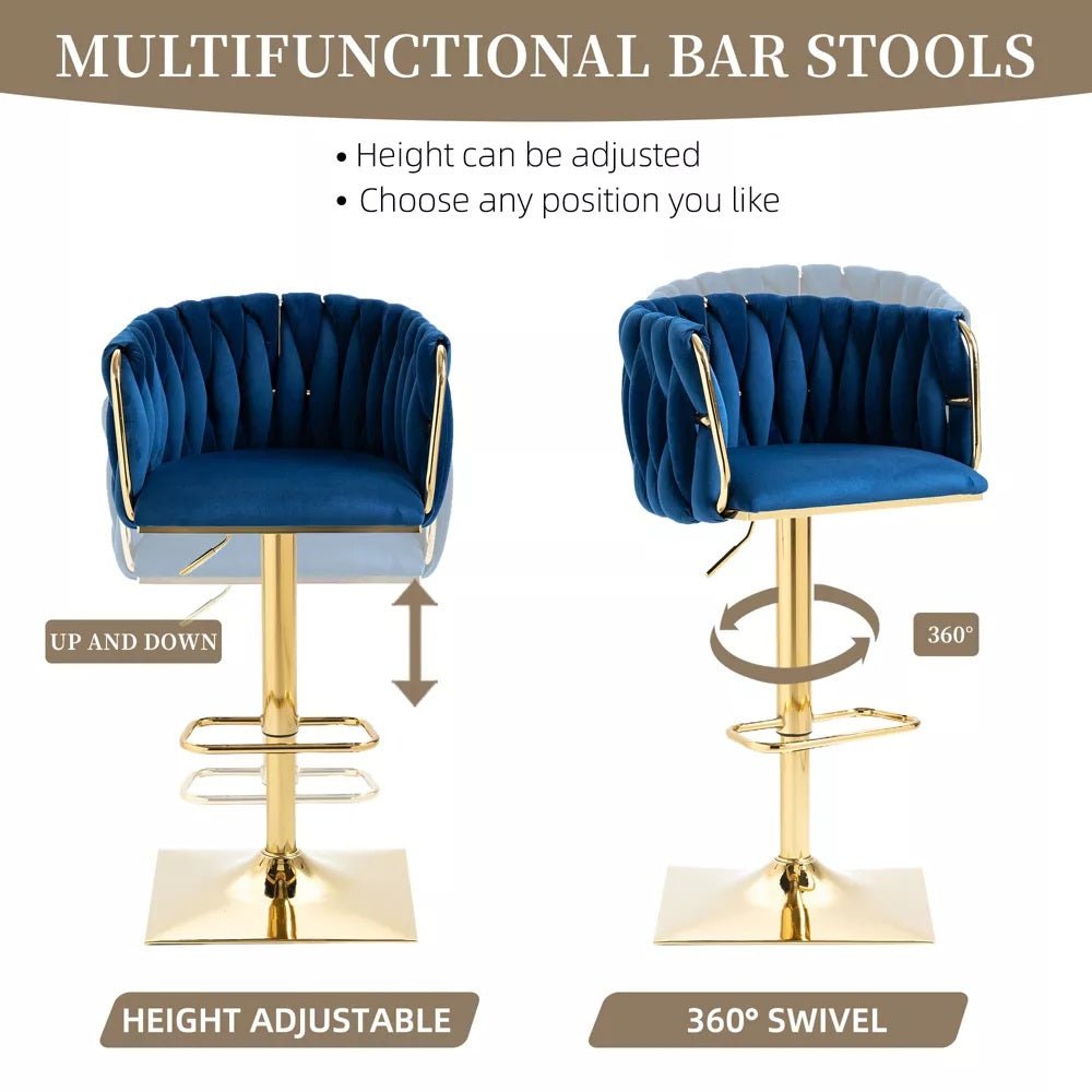 Callan Velvet Swivel Bar Stools with Backrest – Blue – Set of 2