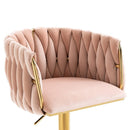 Elara Velvet Swivel Bar Stool – Pink with Gold Base – Set of 2