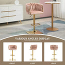 Elara Velvet Swivel Bar Stool – Pink with Gold Base – Set of 2