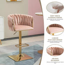 Elara Velvet Swivel Bar Stool – Pink with Gold Base – Set of 2