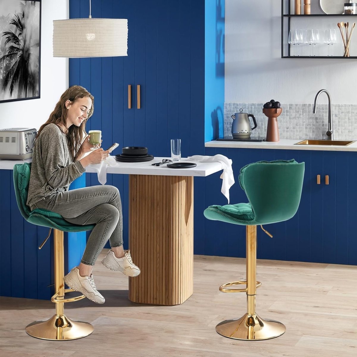 Emerald Velvet Swivel Bar Stools – Green – Set of 2