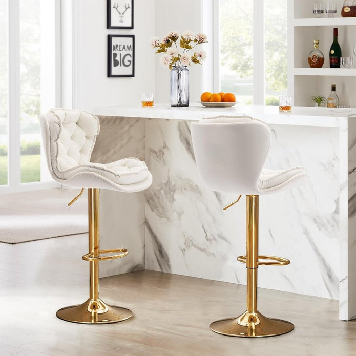 Cove SERENITà Swivel Bar Stools Set of 2 Counter Height Barstools with Back Velvet Upholstered Adjustable Stool Chair Min Century Modern Bar Stool for Kitchen Island (Ivory)
