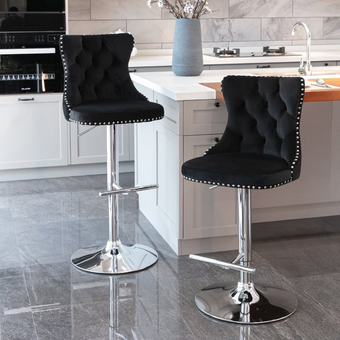 Cove Velvet Swivel Bar Stools – Black – Set of 2