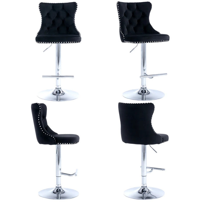 Cove Velvet Swivel Bar Stools – Black – Set of 2
